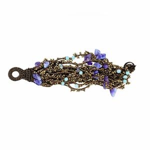 Boho Amethyst Beaded Macramé Bracelet Handcrafted Layered Strand Tassel Design